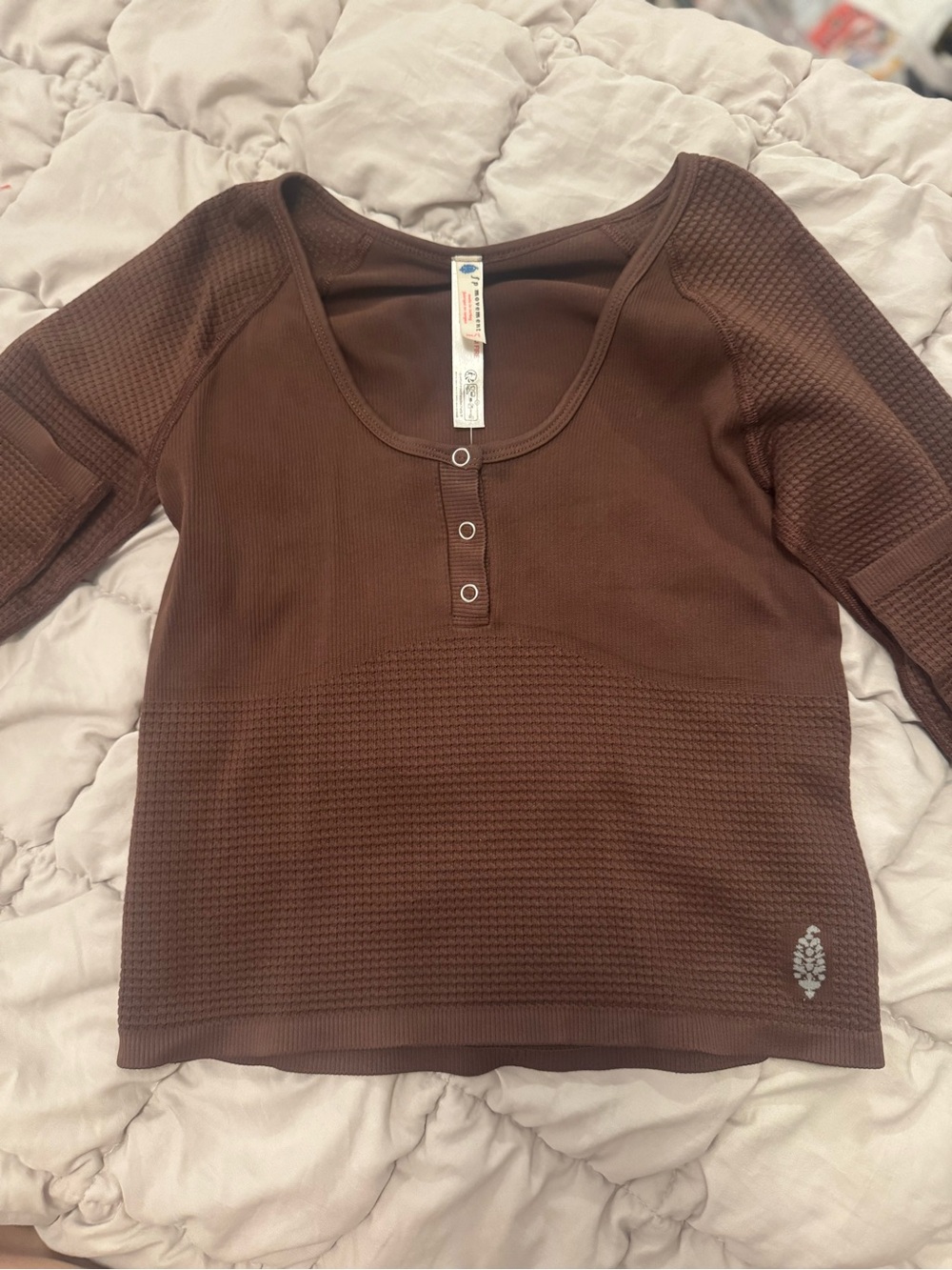 FP Movement by Free People Brown Long Sleeve Henley Top